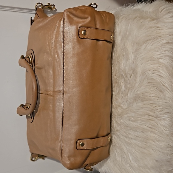 Coach Ashley Shimmery Tan Or Metallic Gold Bronze Leather Script Satchel F15447 - Picture 5 of 12